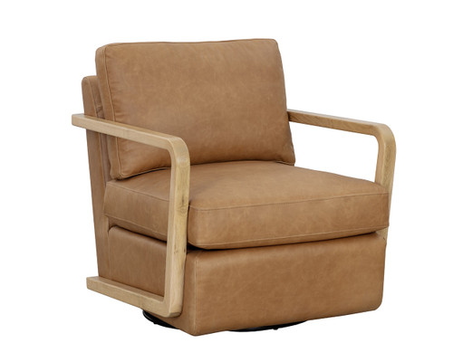 Castell Swivel Lounge Chair - Rustic Oak - Ludlow Sesame Leather