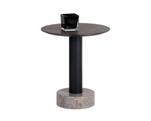 Monaco End Table - Black - Grey Marble / Raw Umber