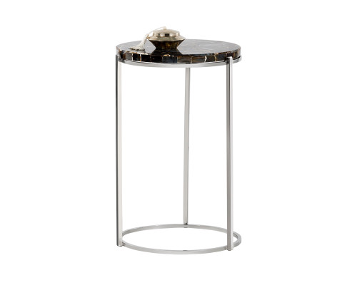 Tillie End Table - Stainless Steel - Black Agate Stone