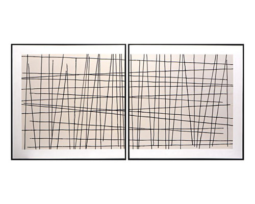 Crosshatch (Set Of 2) - 48" X 48" - Black Floater Frame