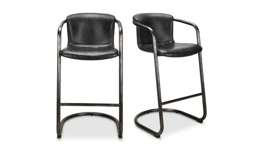 Freeman Barstool Onyx Black Leather -Set Of Two