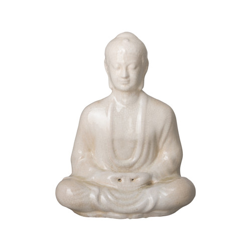 MEDITATING BUDDHA, WHITE CRACKLE