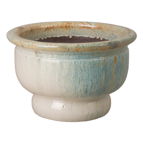 BOWL PLANTER ON PEDESTAL, DISTRESSED WHITE