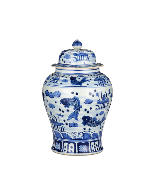 South Sea Blue & White Medium Temple Jar