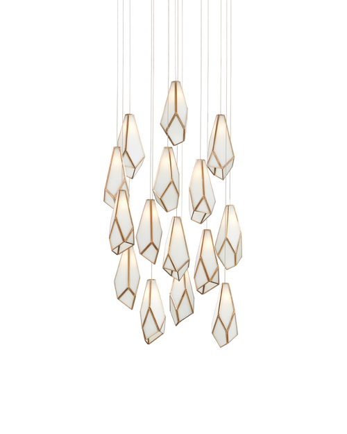 Glace White 15-Light Round Multi-Drop Pendant