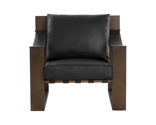 Berke Lounge Chair - Antique Bronze - Charcoal Black Leather