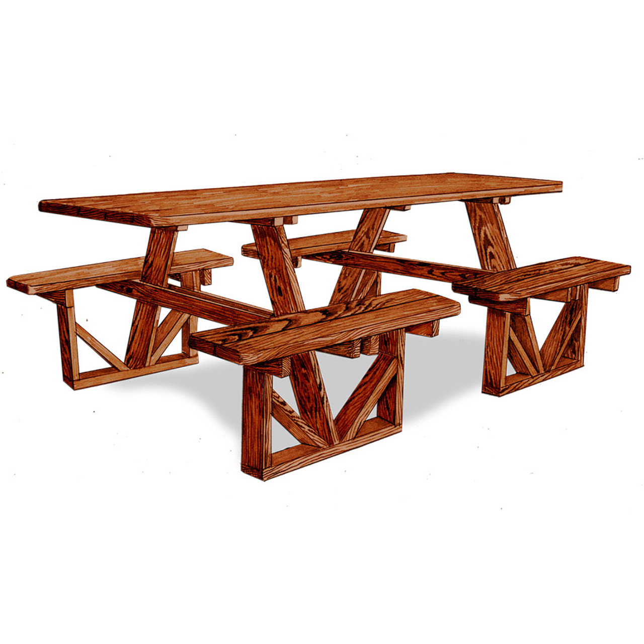 Wood Walk in Picnic Table Set Cherry Valley Furniture