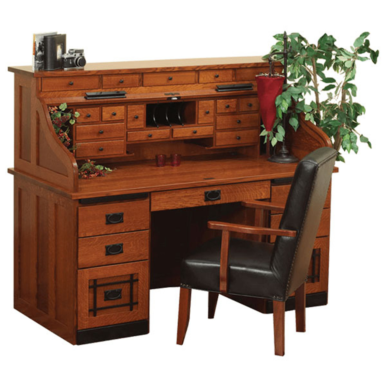 62 Traditional Mission Roll Top Desk Cherry Valley Furniture