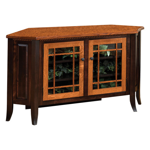 Top & Doors: QSWO OCS-113 Micheal's Cherry, Case: Brown Maple OCS-230 Onyx Bunker Hill Corner TV Stand II Top & Doors: QSWO OCS-113 Micheal's Cherry, Case: Brown Maple OCS-230 Onyx Bunker Hill Corner TV Stand II