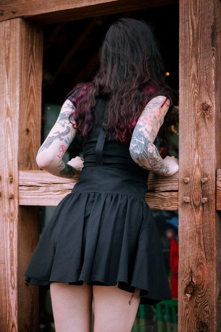 Dark Pixie Suspender Skirt - Black- XS