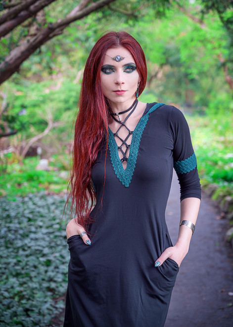 Dahlia Hooded Dress - Black/Green - 3X