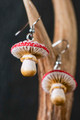 Amanita Mushroom Earrings : Molded polymer clay earrings in the shape of amanita muscaria mushrooms with red accent color.