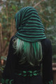 Bog Witch Infinity Scarf worn as a cowl hood, back view