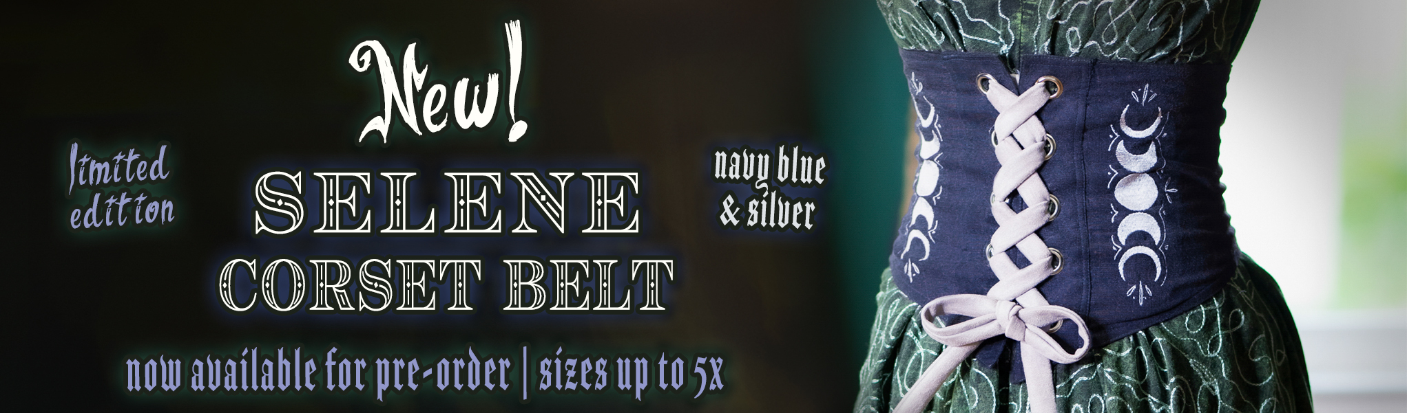 New! Limited Edition Selene Corset Belt Navy Blue & Silver - Now Available for Preorder | Sizes up to 5X