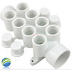 Manifold, 3/4" Slip, 8 Port, Flow Thru, 1-1/2" Slip x 1-1/2" Spigot/Street