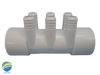 The manifold featured in this kit is Open on both ends.. Each end receives a 2" Pipe or fitting that would measure 2 3/8" OD..