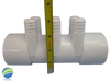 The manifold featured in this kit is Open on both ends.. Each end receives a 2" Pipe or fitting that would measure 2 3/8" OD..
