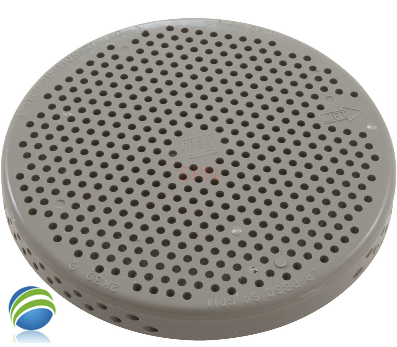 Lo-Pro Suction Cover & Snap Catch Cover, Thread in Style, Waterway, 3-1/2"diameter, 64 gpm, Gray