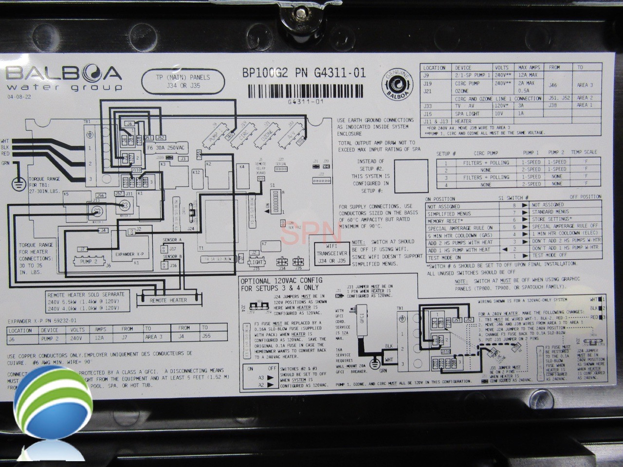 Retrofit Base Control, Balboa BPBEE, (1) or (2) Pump with 4.0kW Remote Heater, TP200T