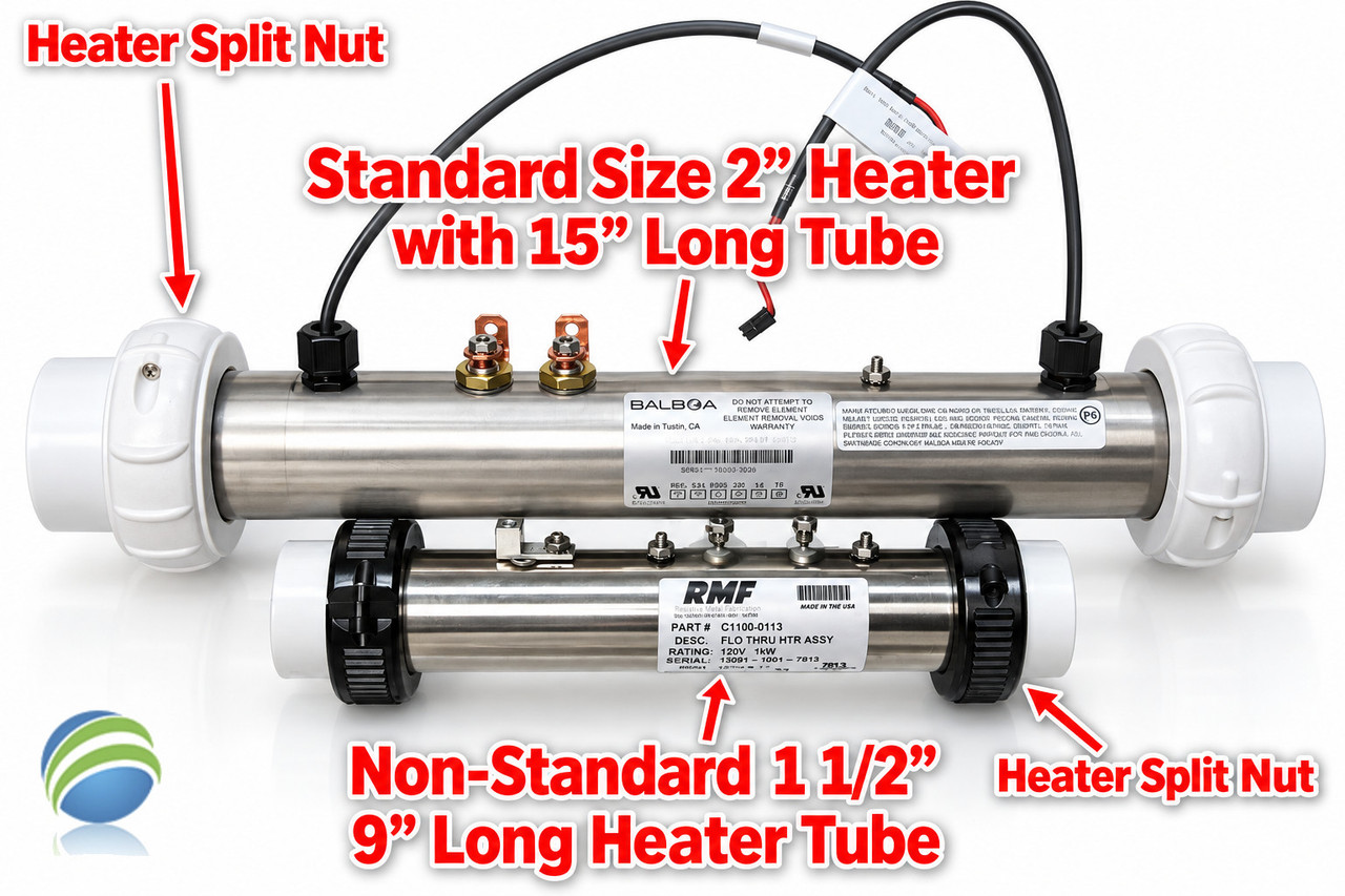 This is an example of the two standard heater tube sizes that use Split Nuts