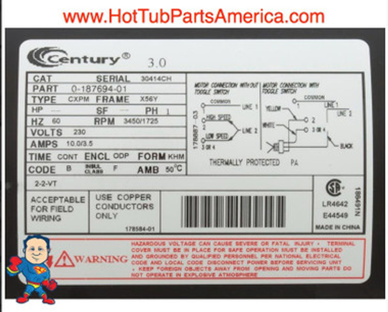 This label shows 10.0 Amps on High Speed which means 2.0 Horse Power not 3.0HP as indicated.