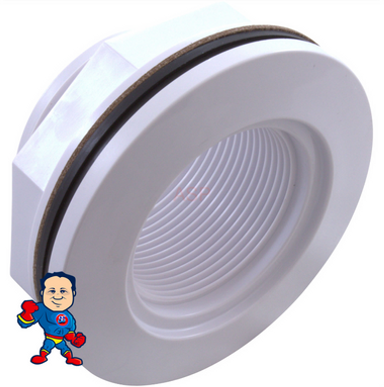 Inlet Fitting, 2-3/8" Hole Size, 1-1/2"fpt x 1-1/2"fpt, w/Gasket, Nut, Swimming Pool Wall Fitting