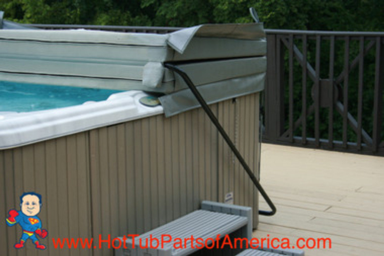 Cover Lift, E-Z Lifter, Hot Tub Loop Style Coverlift Black Powder Coated
This is an example of the coverlift holding the cover in the middle position when either opening or closing..