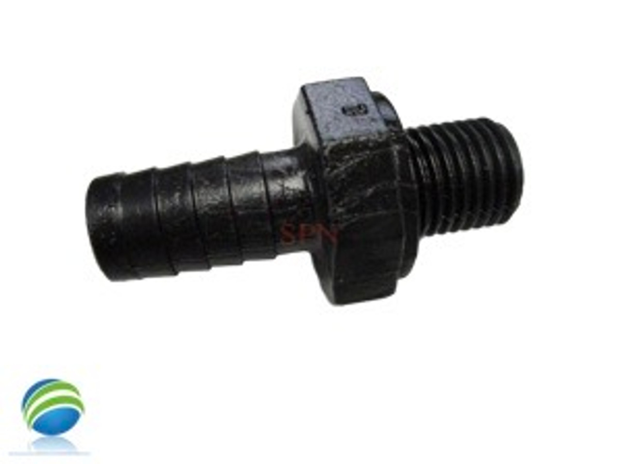 Barb Adapter, 3/8"b x 1/4"mpt Pump Wet End Face fits Waterway