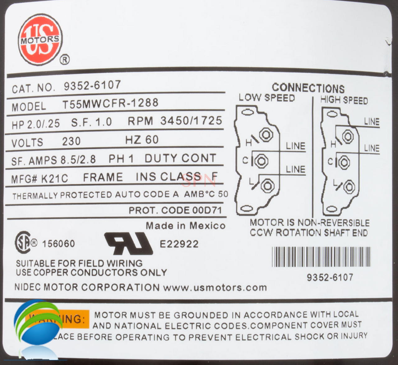 The inlet and outlet measure about 2 5/16" across the threads..
Complete Pump, Aqua-Flo, FMHP, 2.0HP, 230v,48fr, 1-1/2", 1 or 2 Speed 8.5A