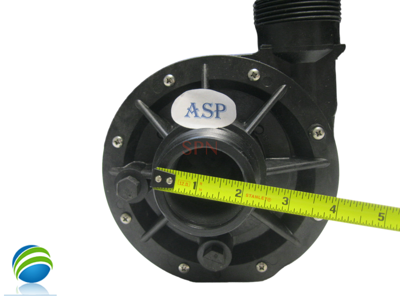 The inlet and outlet measure about 2 5/16" across the threads..
Complete Pump, Aqua-Flo, FMHP, 2.0HP, 230v,48fr, 1-1/2", 1 or 2 Speed 8.5A