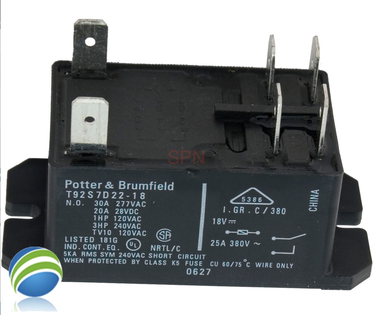 P&B T92 Relay 30A 18VDC Coil DPST-NO Spa Control Relay