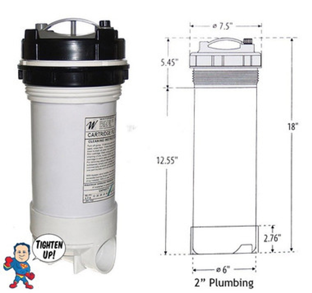 Cartridge Filter, Waterway,Pressurized, Top Load, 50 sqft, 2" Slip