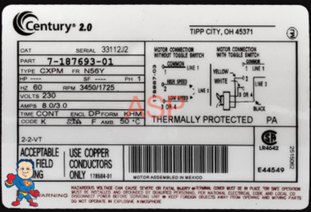 Pump Waterway Executive True 1.0hp 230v 2-spd 56fr 2" 8.0 Amp Note: Do Not Purchase a pump based on a HP Sticker compare the Amperage to the chart. See the sticker below for an example of where to find amperage.