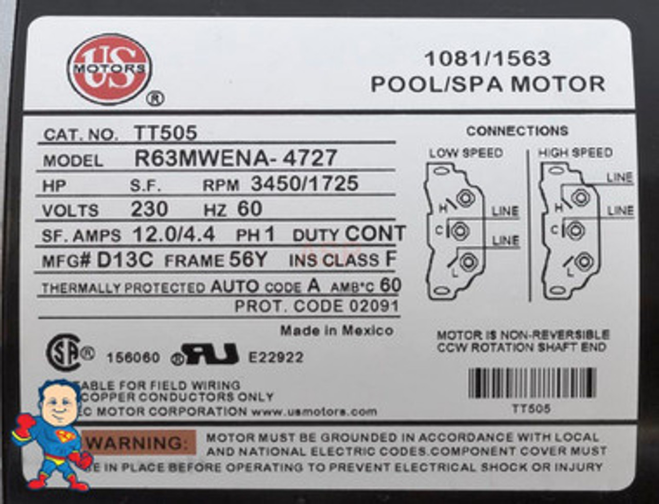 WW Exec, 3.0hp, 230v, 2-spd, 56fr, 2-1/2" x 2", OEM