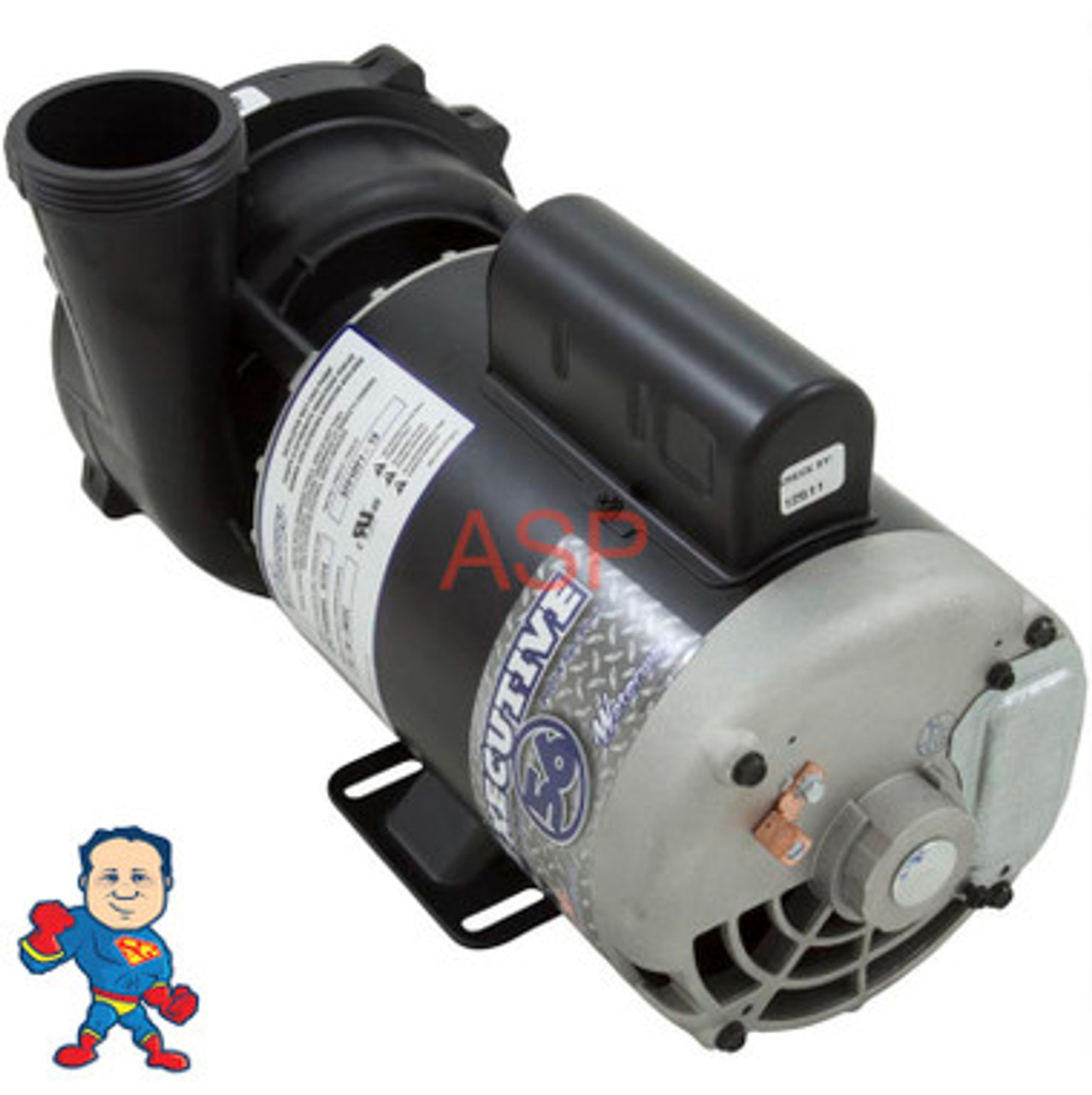 This Pump is a 2 1/2" x 2" which is only found in a few hot tubs like Catalina, Some Leisure Bay, Dynasty and a few others. Measure the intake and pressure side threads and match them up before ordering. WW Exec, 3.0hp, 230v, 2-spd, 56fr, 2-1/2" x 2", OEM Note: Do Not Purchase a pump based on a HP Sticker compare the Amperage to the chart. See the sticker below for an example of where to find amperage.