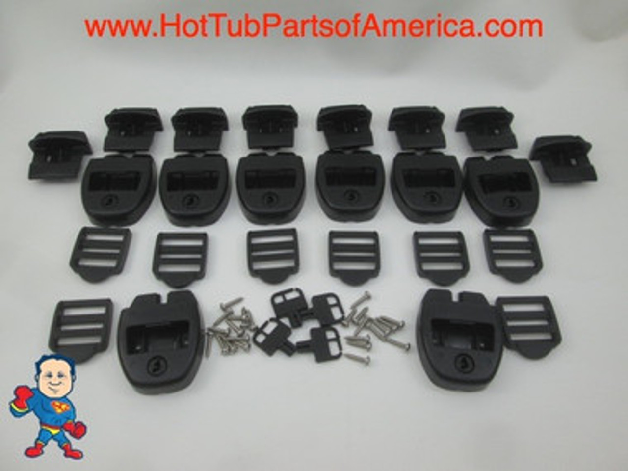 (6) Spa Hot Tub Cover Latch Strap Repair Kit & Key Hot Spring Caldera Video How To