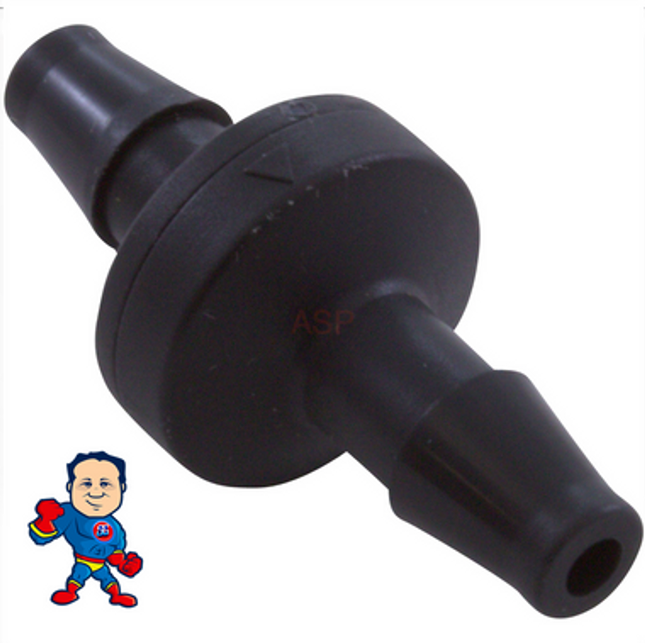 Check Valve, Ozone, AquaSunOzone, 1/4" Barb, Kynar, Black