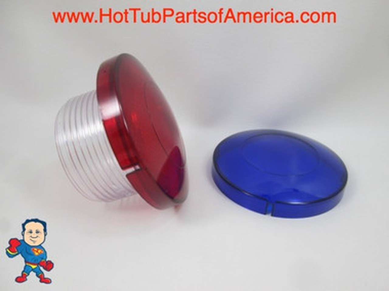 Red & Blue Lens Cover for Spa Hot Tub Light Lens 3 1/4" Video How To
This is an example of the lens cover installed on a lens face.. This listing is for the (2) Lens covers only all other parts are for illustration..