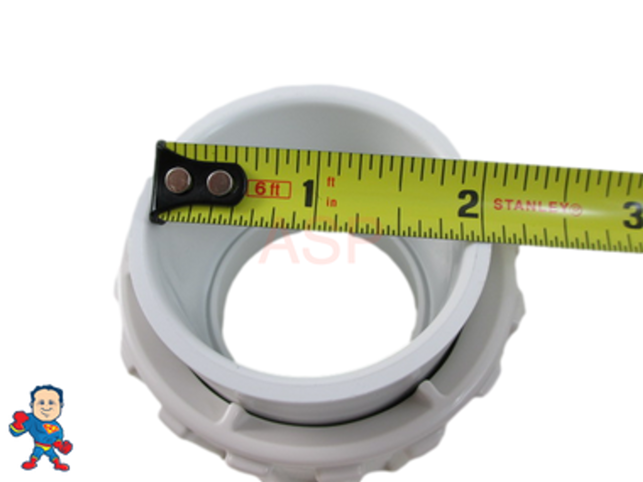 The glue in side of this union is 1-1/2" Slip measures about 1 7/8" Inside Diameter..