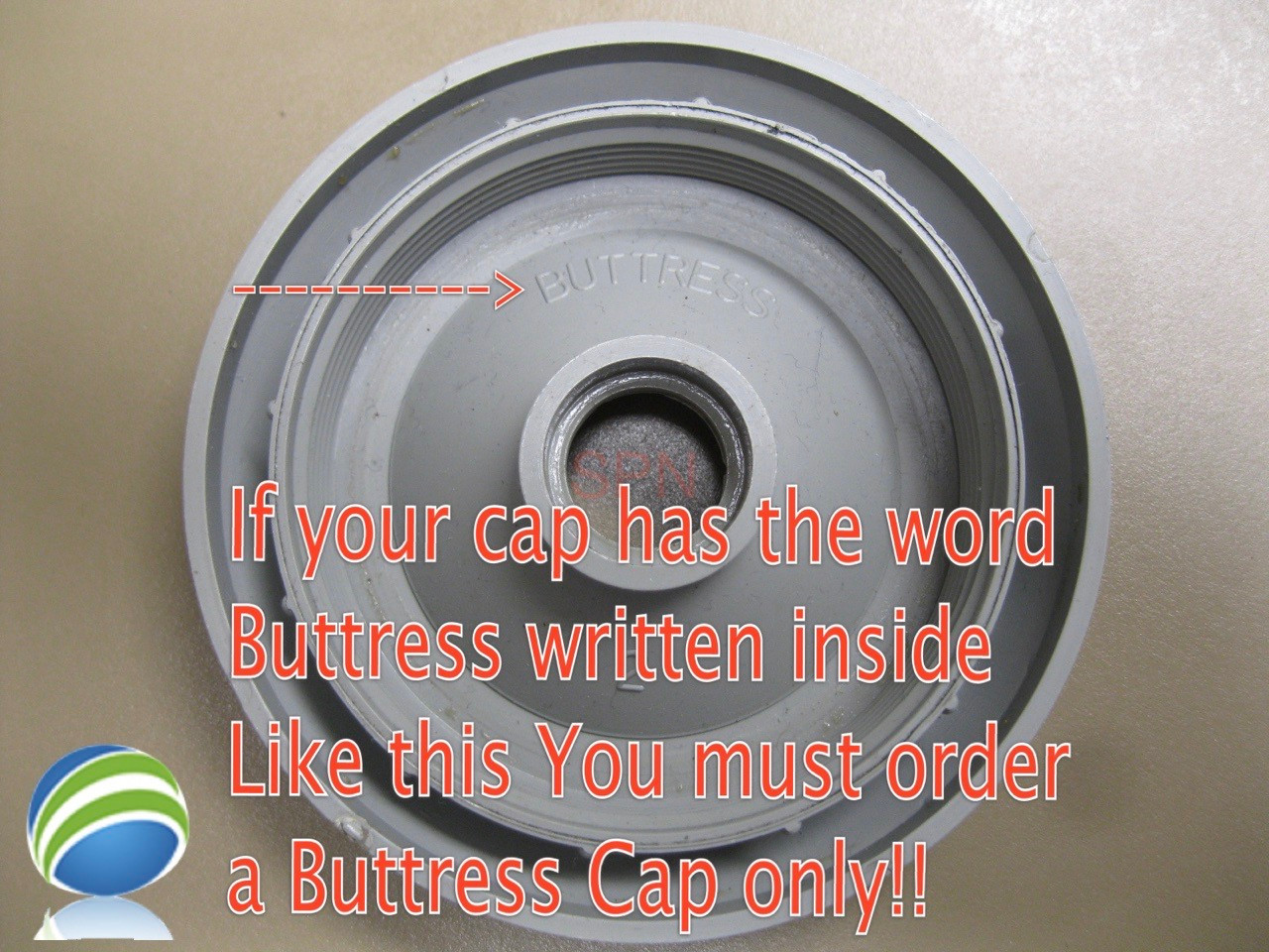 pa Hot Tub Diverter Cap 3 3/4" Wide Black Notched Buttress Style How To Video  - If your cap has the word "Buttress" written inside like this you MUST order a Buttress cap ONLY!
