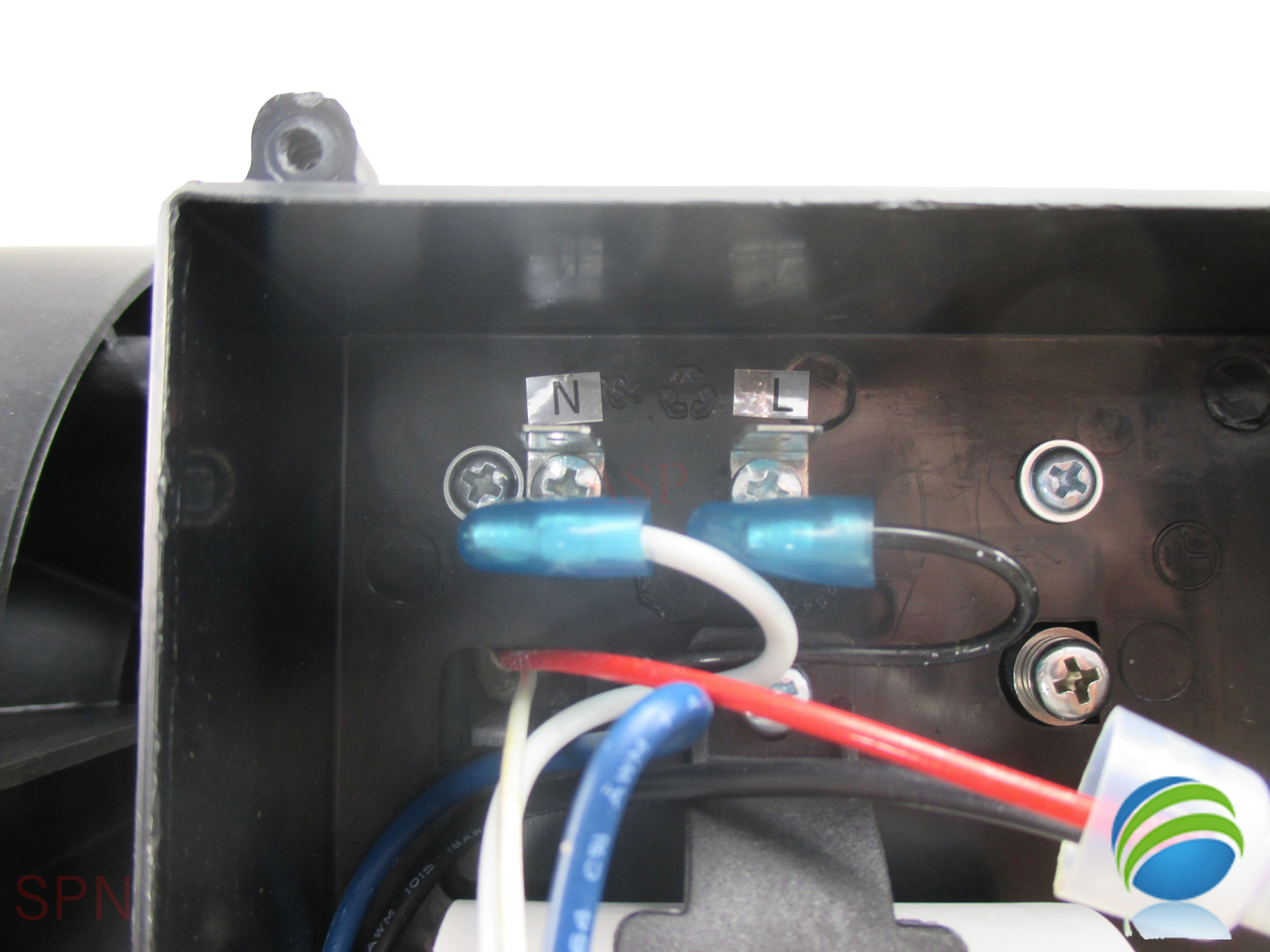 The wiring is easily able to be switched form your original pump to this one you put the White on the "N" Common tab and Black on the "L" Line Tab and the Green ground on the screw to the bottom right..