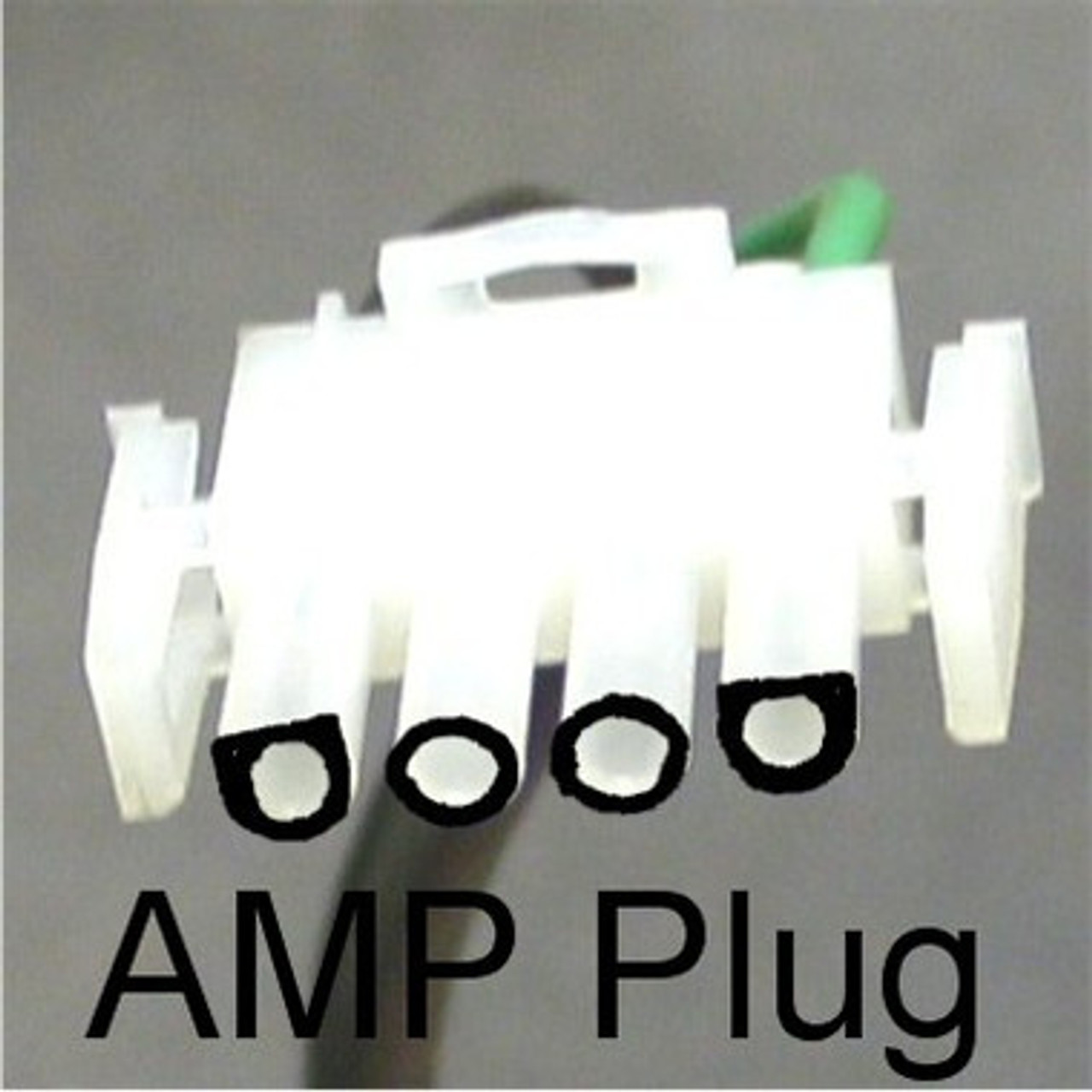 This is an Example of an AMP Plug showing the arrangement of the Flat spots on the two outer pins versus the colors...
On an AMP Plug left to right would be
(1) Speed Black Skip a Space White then Green..
(2) Speed Red, Black, White and Green...
Note: There are rare cases when the Red wire is Low Speed and Black is High in this case you would revers the order of the black and red... To determine this compare the black wire spade connector number on the schematic on the old motor to the speed it corresponds to before unhooking to move the wire to the new motor..