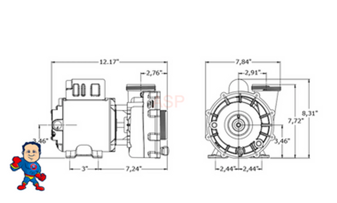 Pump, Circulation, TheraMax II, 1/15hp, 230v, 1-1/2" Side Discharge, Sundance , Jacuzzi