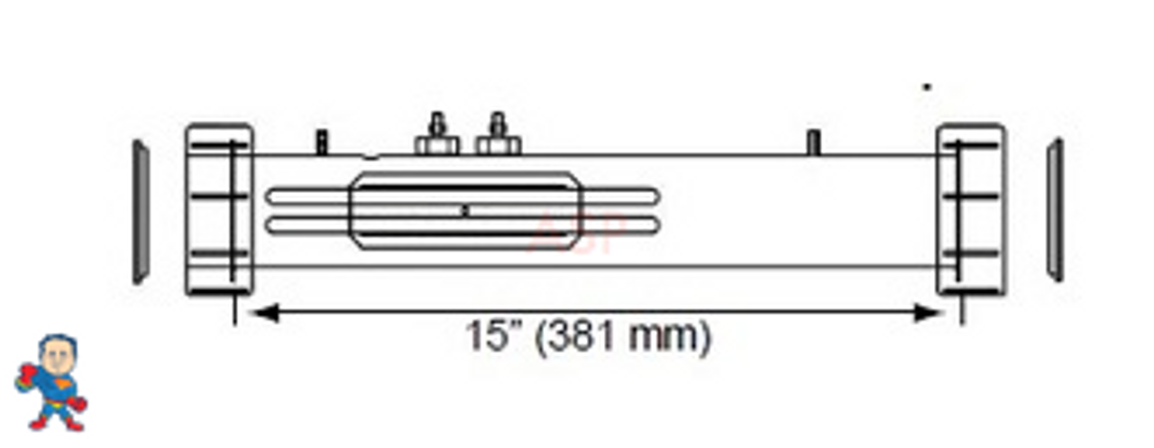 Heater, Flo Thru, Jacuzzi® Premium, J-300 Series, 15" x 2", 230v, 5.5kW, with Pinch Plate, 6500-412