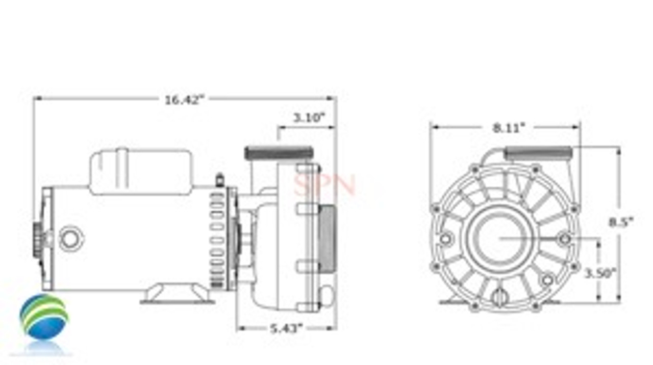 Complete Pump, Aqua-Flo, XP3, 3.0HP, 11.9/4.1A, 230v, 56fr, 2 1/2"X 2 1/2" 1 or 2 
The suction  and pressure sides both measure about 3 5/8" edge to edge