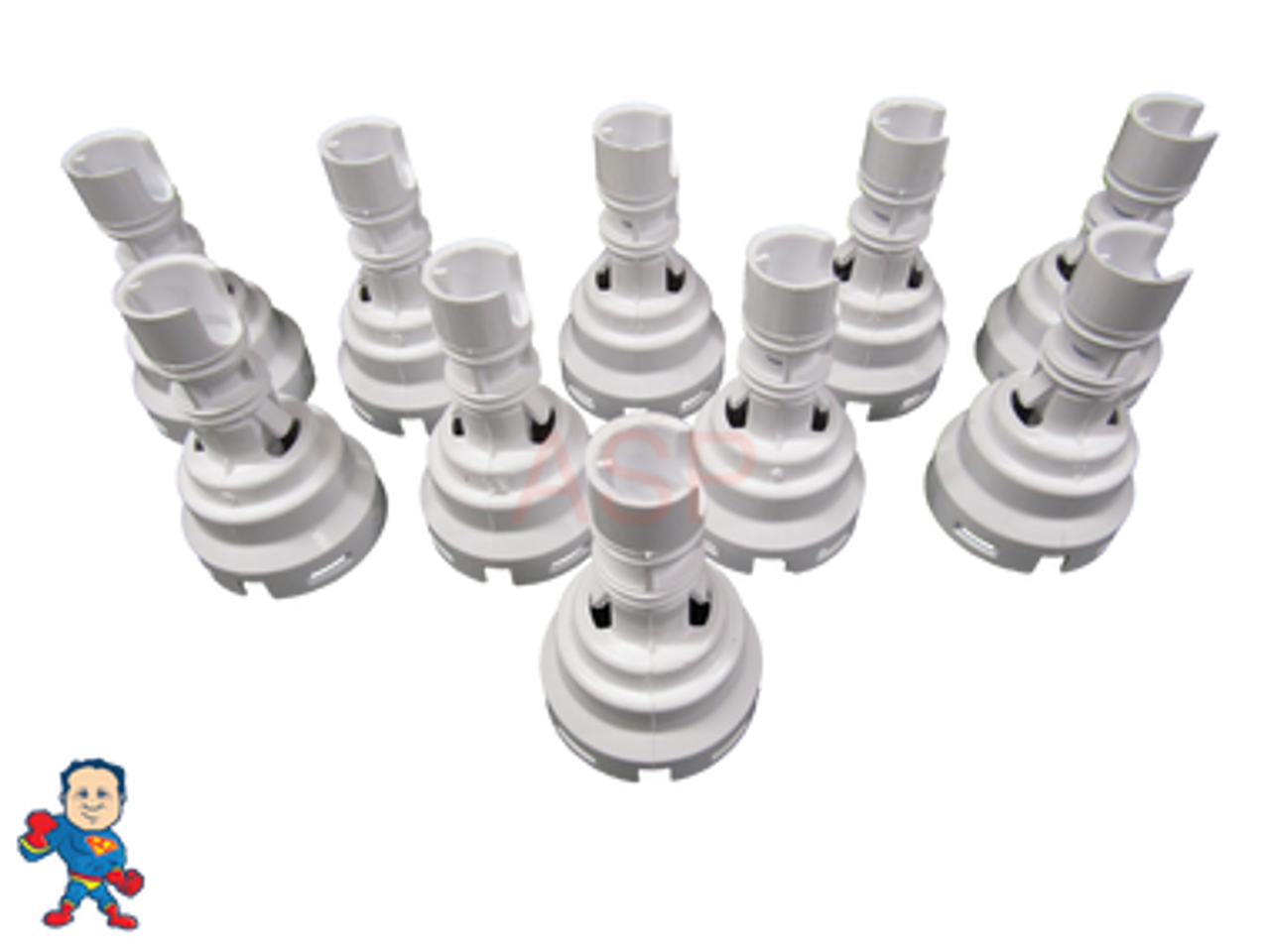 Set of (10) Diffusers, Poly Storm, Jet, Repair, 3 3/8" to 4", Face Width, Waterway, Back