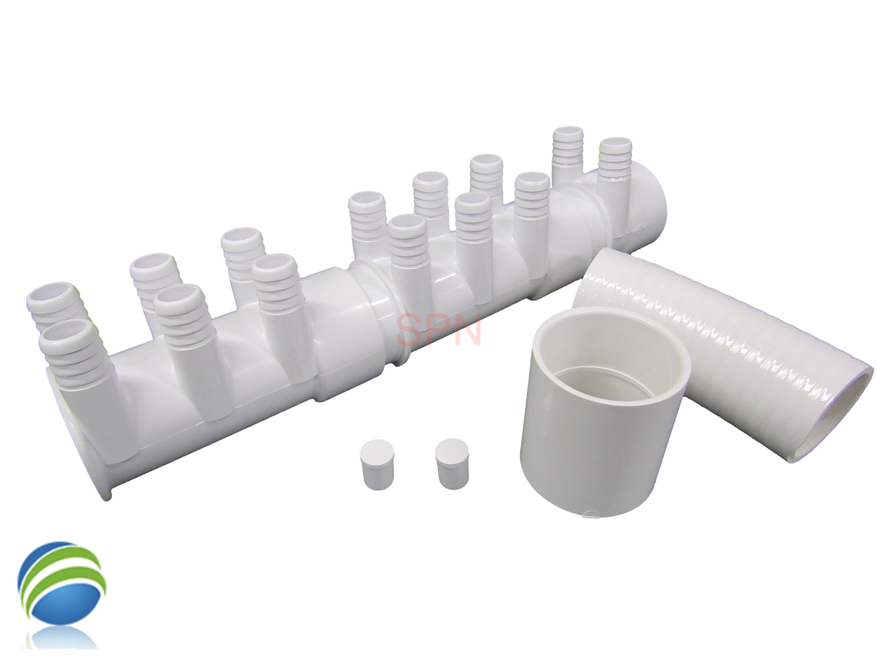 The manifold featured in this kit is Closed on one end the other end receives a 2" Pipe or fitting that would measure 2 3/8" OD..