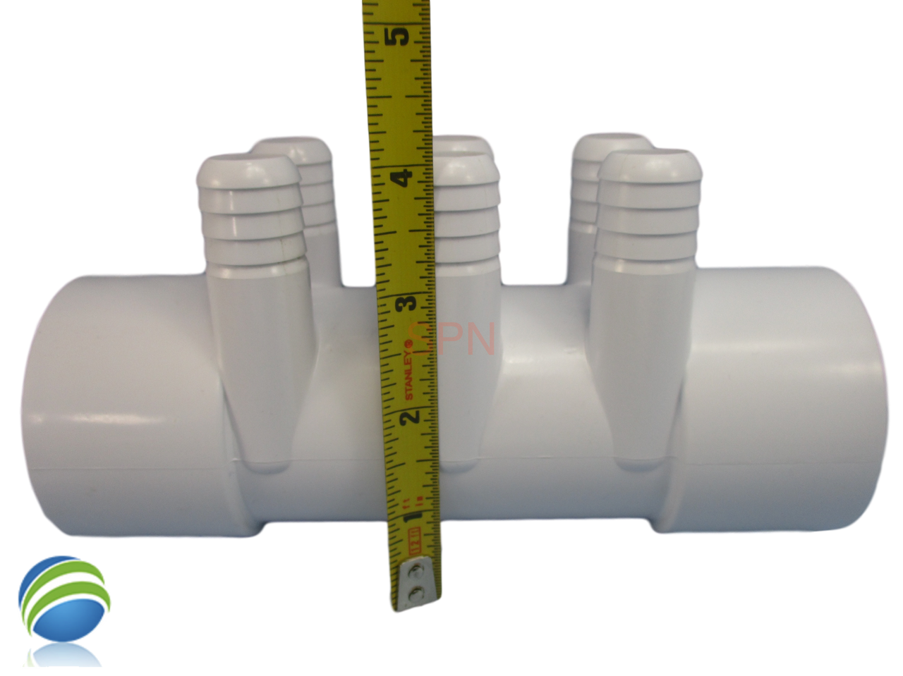 The manifold featured in this kit is Open on both ends.. Each end receives a 2" Pipe or fitting that would measure 2 3/8" OD..