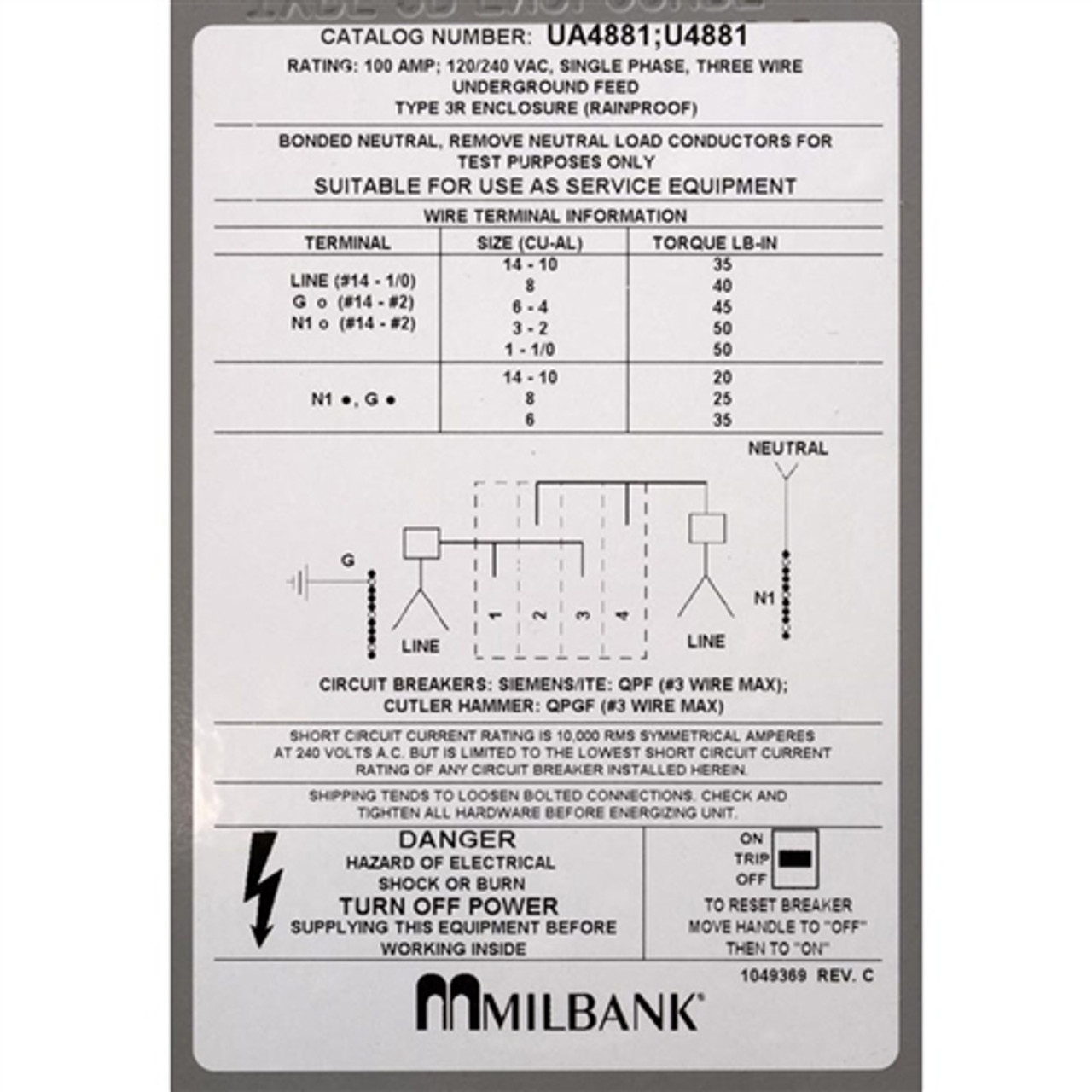 Load Center, GFCI Disconnect, 115v/230v, DP, 50A, U4881-O-50GB