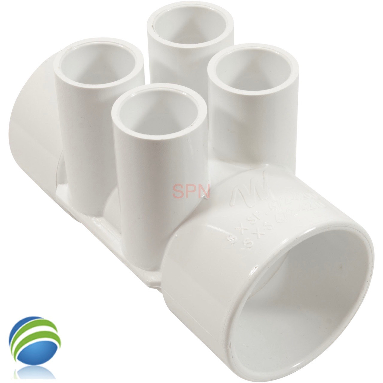 Water Manifold 2" Slip x 2" Slip x (4) 3/4" Slip
This manifold is Open on both ends.. One end receives a 2" Pipe or fitting that would measure 2 3/8" OD and on the other end glues inside of a 2" fitting that would measure 2 3/8" Inside Diameter..